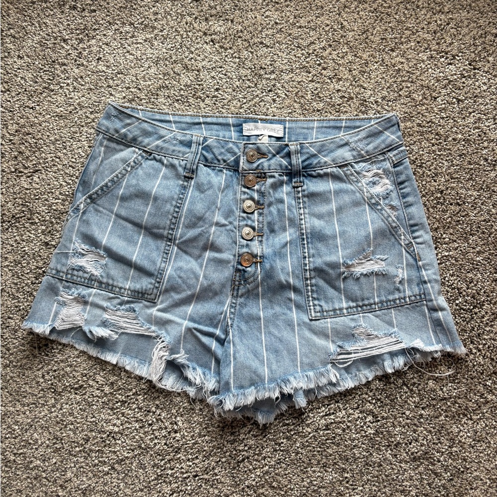 Happily Grey Striped Jean Shorts